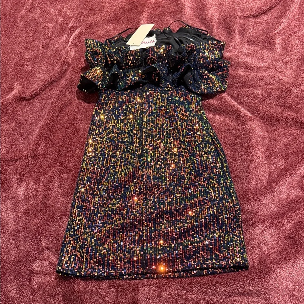 Sequin Ruffle Off-Shoulder Dress - Picture 2 of 3